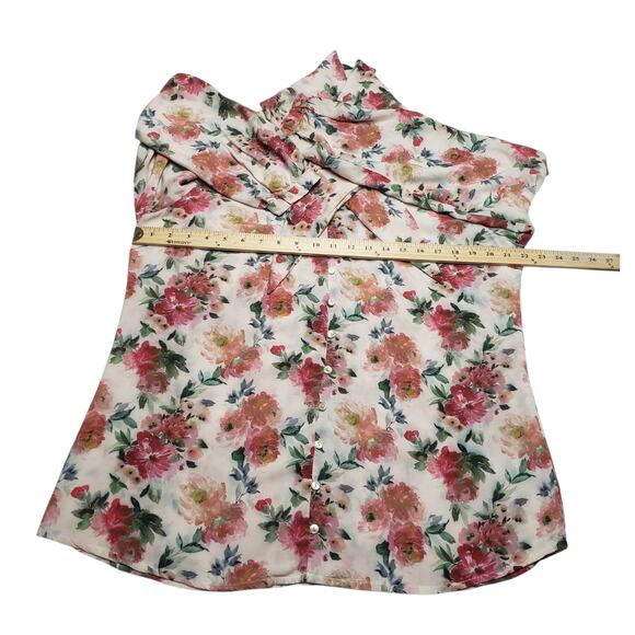 Tolani Collection Blouse M Watercolor Floral Modal Soft Tie Neck Boho Style - Picture 8 of 10